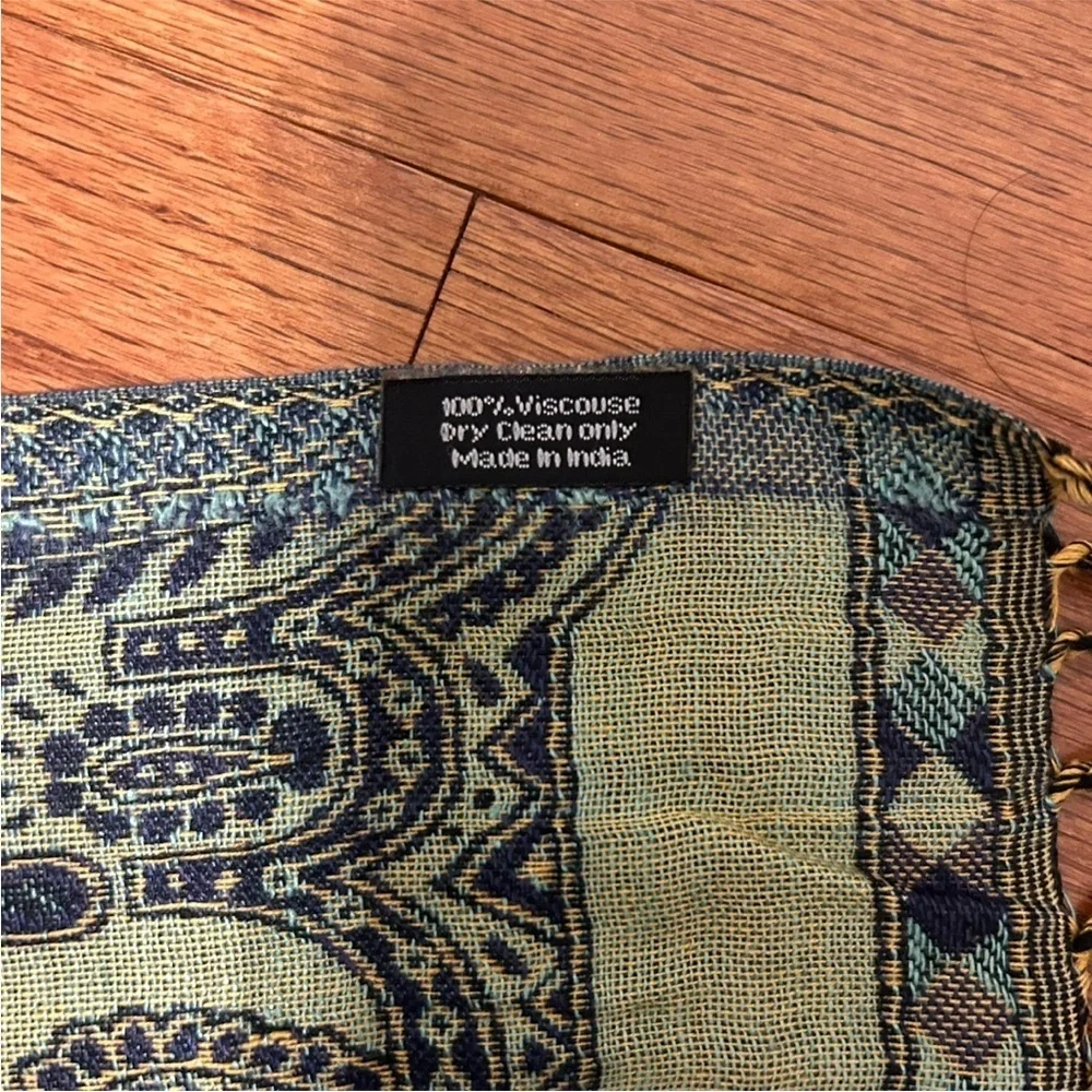 Paris Boutique Paisley Viscose Scarf Blue Green Boho Fringe Wrap